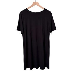 Eileen Fisher Short Sleeve Crewneck Keyhole Back Dress Black Size Petite‎ Large